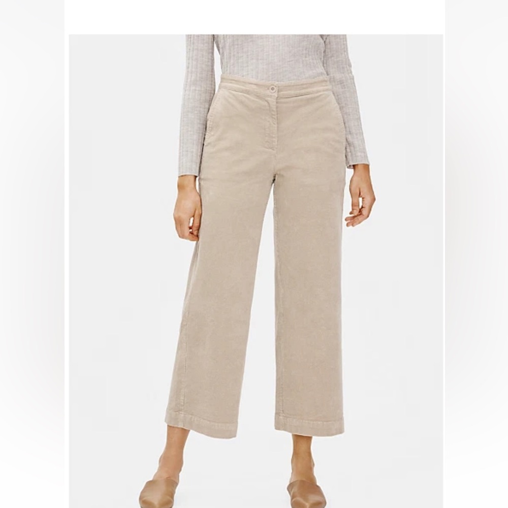 Eileen Fisher Cotton Corduroy Wide-Leg Ankle Maple Oat‎ Pant Size 2 FLAWED READ